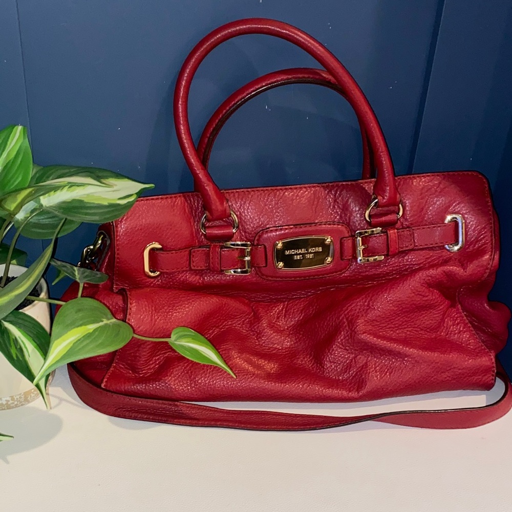 Michael Kors Hamilton Red‎ Pebbled Leather Shoulder Bag